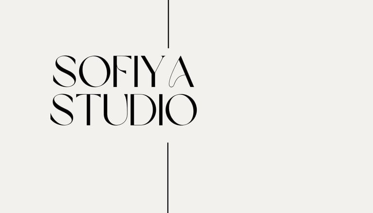 Sofiya Studio logo featuring elegant serif typography on beige background with vertical lines